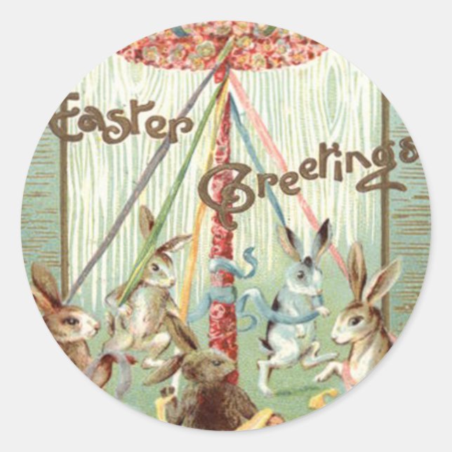 Osterbunny Maypole Dance Ribbon Runder Aufkleber (Vorderseite)