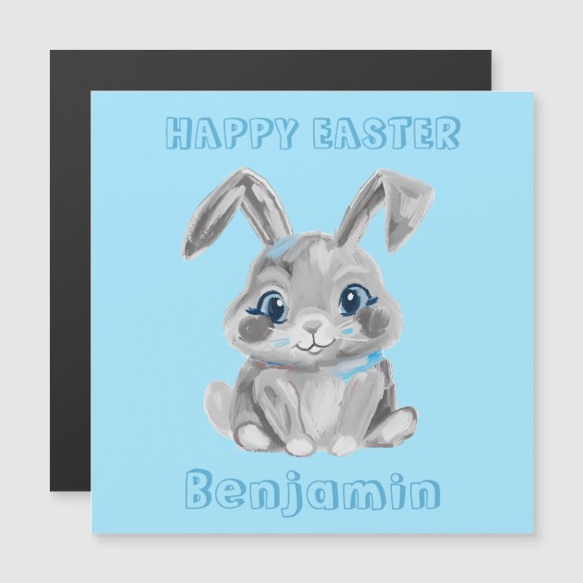 Osterbunny Rabbit Blue Name Kühlschrank Card Magnetkarte (Vorne/Hinten)