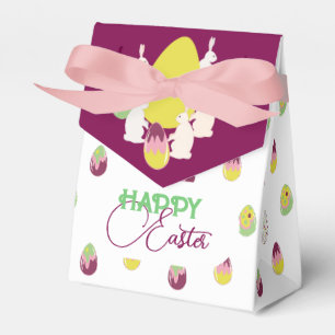 Osterbüscheln und bemalte Eier. Geschenkschachtel