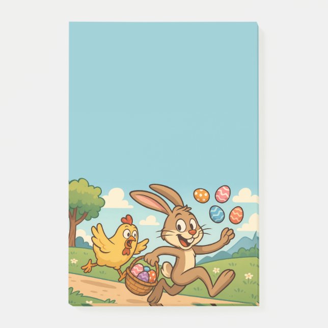 OsterCartoon Funny | Bunny Steals Eggs von Hen Post-it Klebezettel (Vorderseite)