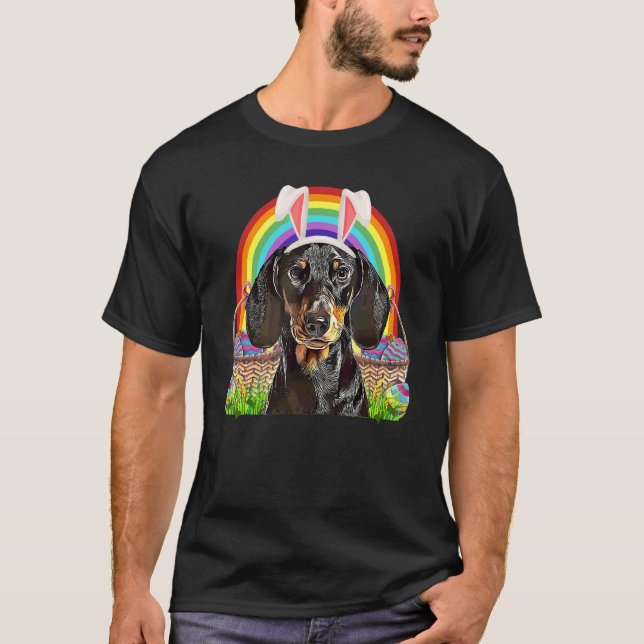 OsterDackel Hund Bunny Egg Hunt Regenbogen T-Shirt (Vorderseite)