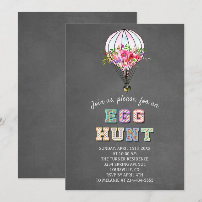 OsterEGG HUNT Floral Hot Air Ballon Einladung (Vorne/Hinten)