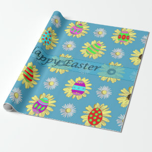 Osterei-Gänseblümchen auf blauem Packpapier
