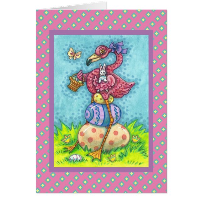 OSTEREI, NIEDLICHE PINK FLAMINGO, BUNNY Verse CARD (Vorne)