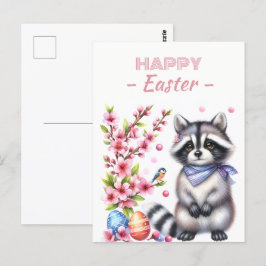 Ostereier Aquarell Raccoon Kirschblüten Postkarte