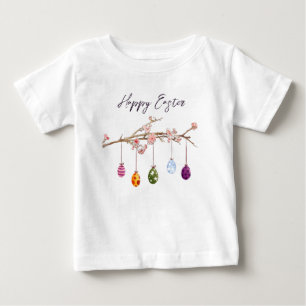 Ostereier auf blühenden Branchen glückliche Osterf Baby T-shirt