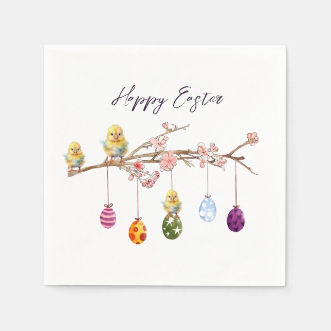 Ostereier auf blühenden Branchen glückliche Osterf Serviette (Vorderseite)