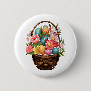 Ostereier Basket Frühlingsblumen Button