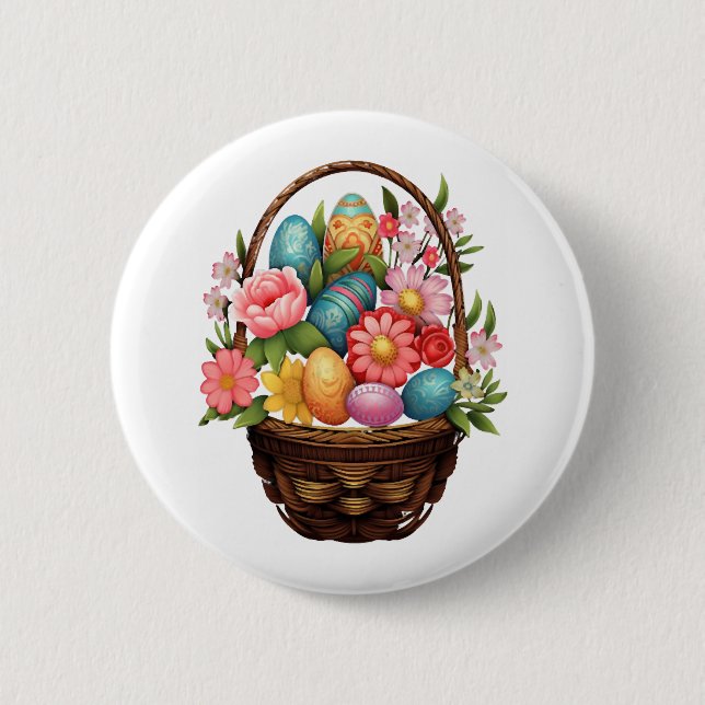 Ostereier Basket Frühlingsblumen Button (Vorderseite)