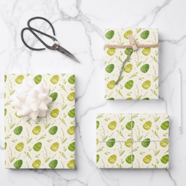 Ostereier-Blätter Geschenkpapier Set (Vorderseite)