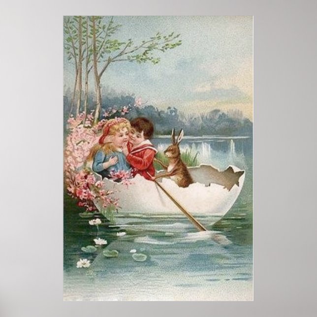 Ostereier Bunny Boat Junge Paare Landschaft Poster (Vorne)