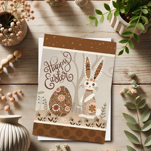 Ostereier Bunny Folk Niedliche Inspirivität Karte (Von Creator hochgeladen)