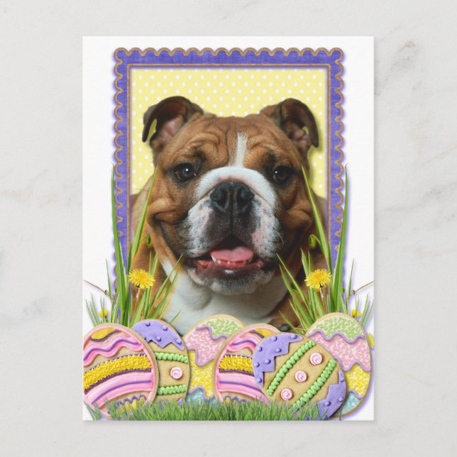 Ostereier-Cookies - Bulldog Feiertagspostkarte (Vorderseite)