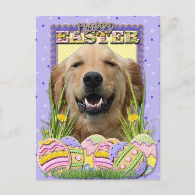 Ostereier-Cookies - Goldener Retriever Feiertagspostkarte (Vorderseite)