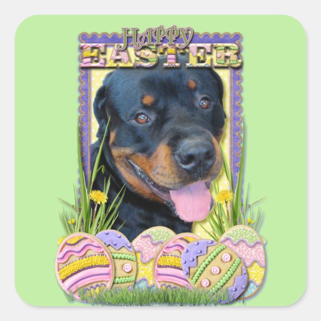 Ostereier-Cookies - Rottweiler - Harley Quadratischer Aufkleber (Vorderseite)