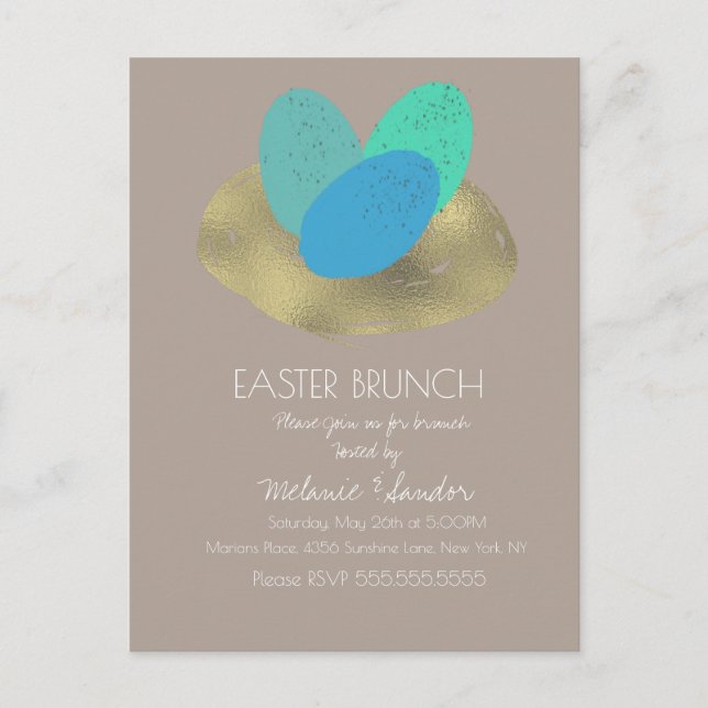 Ostereier Gold Nest Abendessen Brunch Familie Postkarte (Vorderseite)