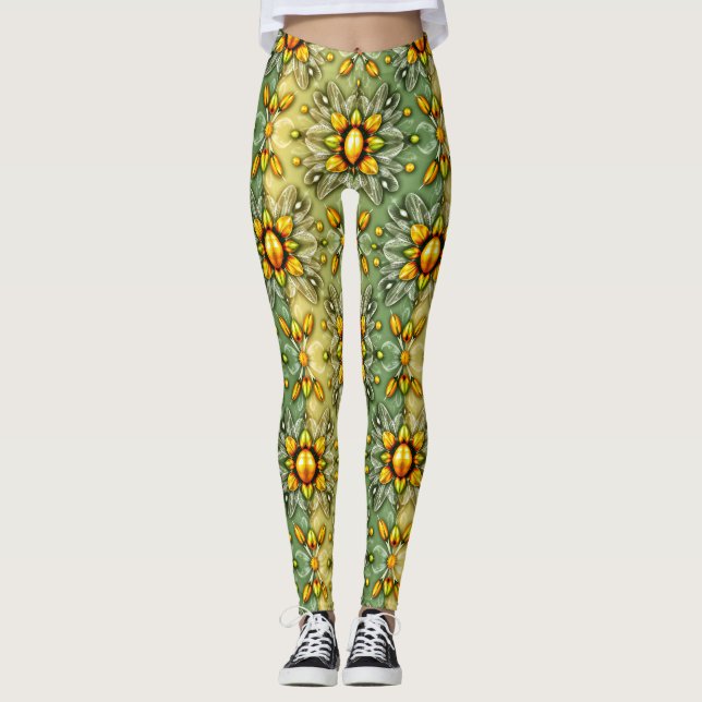 OSTEREIER ~ Grün Gelb 3D ~ Leggings (Vorderseite)