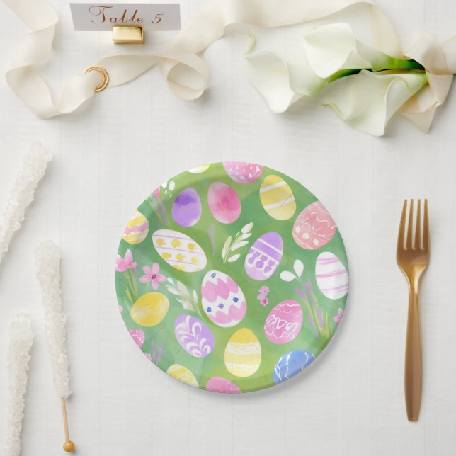 Ostereier | Hübsche Pastel Wasserfarbeneier Jagd Pappteller (Hochzeit)