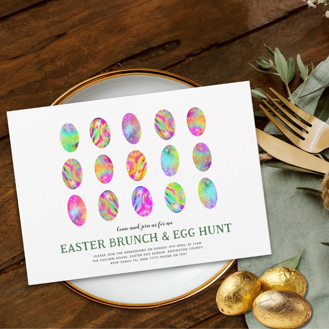 Ostereier Hunt Brunch Wasserfarbe modern Flyer (Modern Easter egg hunt spring brunch colorful easter egg art garden party budget invitation)