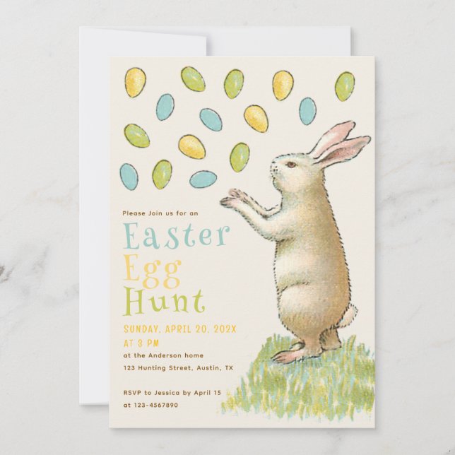 Ostereier Hunt Bunny Niedliches Kaninchen Einladung (Vorderseite)