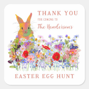 Ostereier Hunt Bunny Wildblume Danke Quadratischer Aufkleber