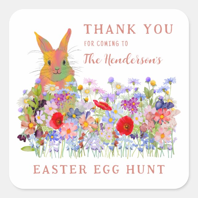 Ostereier Hunt Bunny Wildblume Danke Quadratischer Aufkleber (Vorderseite)