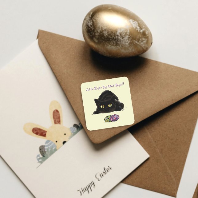 Ostereier Hunt Cat Funny Quadratischer Aufkleber (Von Creator hochgeladen)