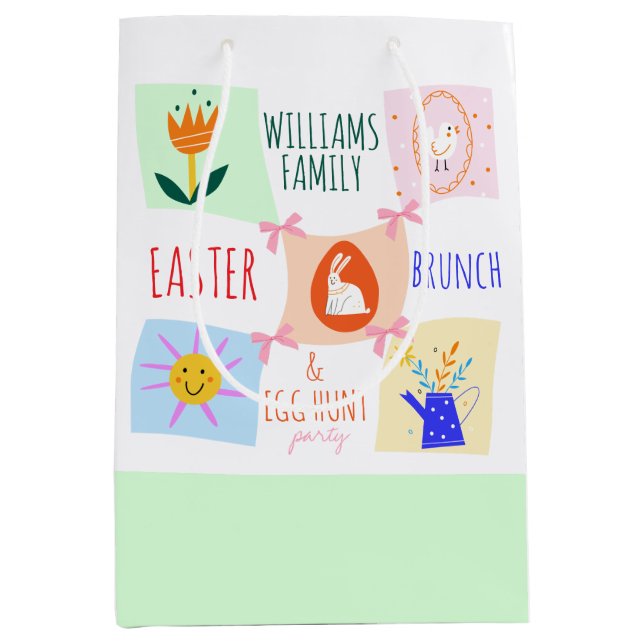 Ostereier Hunt Wavy Checkerboard Bunny Brunch Bow Mittlere Geschenktüte (Vorderseite)