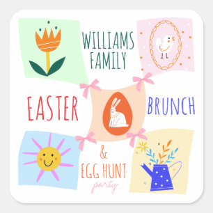 Ostereier Hunt Wavy Checkerboard Bunny Brunch Bow Quadratischer Aufkleber