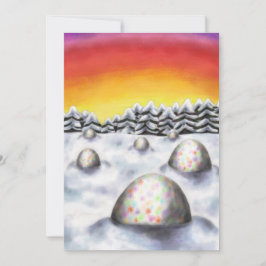 Ostereier in der Winterlandschaft in der Nähe des  Feiertagskarte