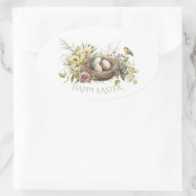 Ostereier in einem Vogelnest Ovaler Aufkleber (Tasche)