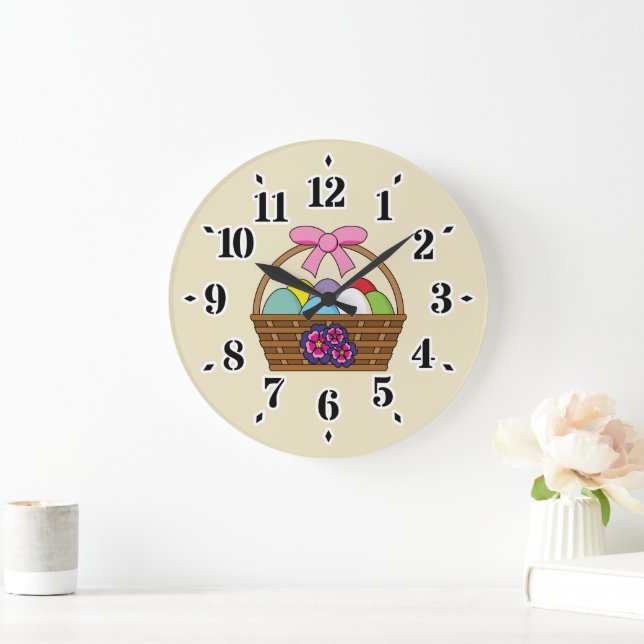 Ostereier Jagdkorb mit Pasteleiern Große Wanduhr (Zuhause)
