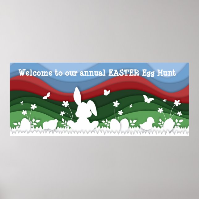 Ostereier-Jagdzeichen, niedliche Tiere-Banner Poster (Vorne)