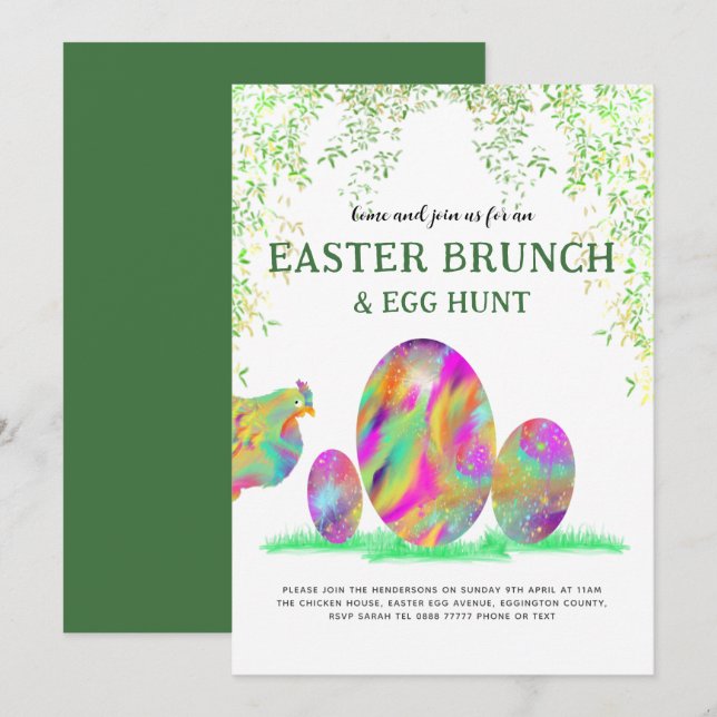 Ostereier Jagen Brunch Niedliche Wasserfarbe Einladung (Vorne/Hinten)