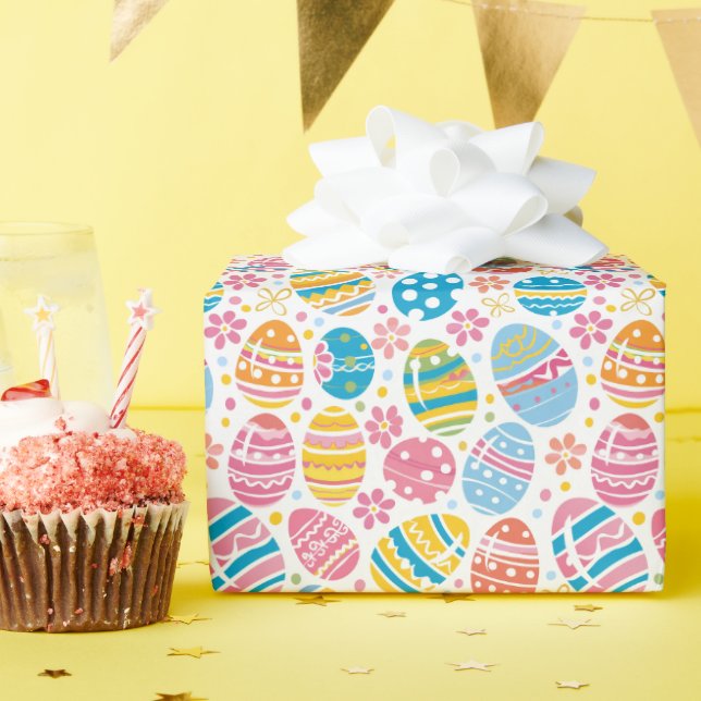 Ostereier jagen farbenfroh Retro-Stil Muster Geschenkpapier (Geburtstagsparty)