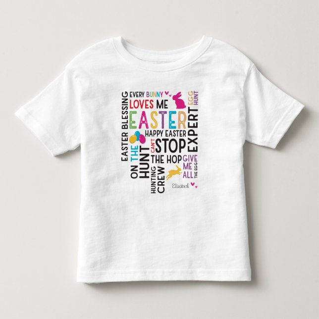 Ostereier jagen Word Cloud mit Kid Name White Kleinkind T-shirt (Vorderseite)