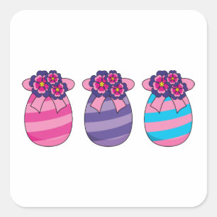 Ostereier mit Blume und Band Quadratischer Aufkleber