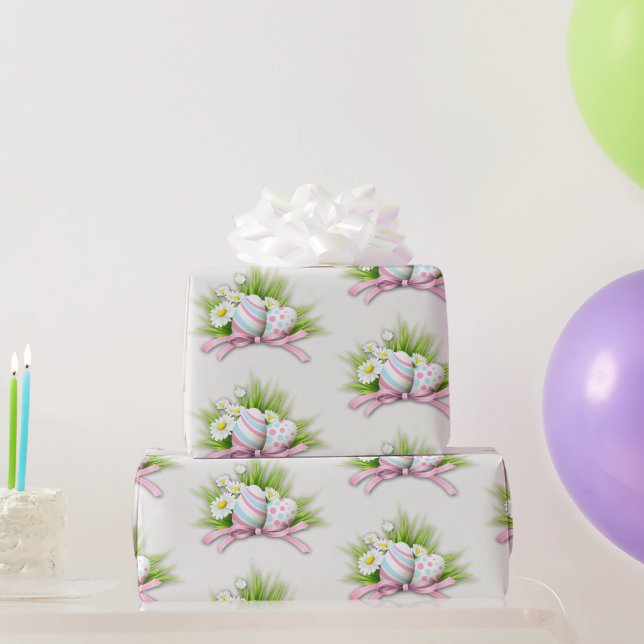 Ostereier mit rosa Schleife Geschenkpapier (Partygeschenke)