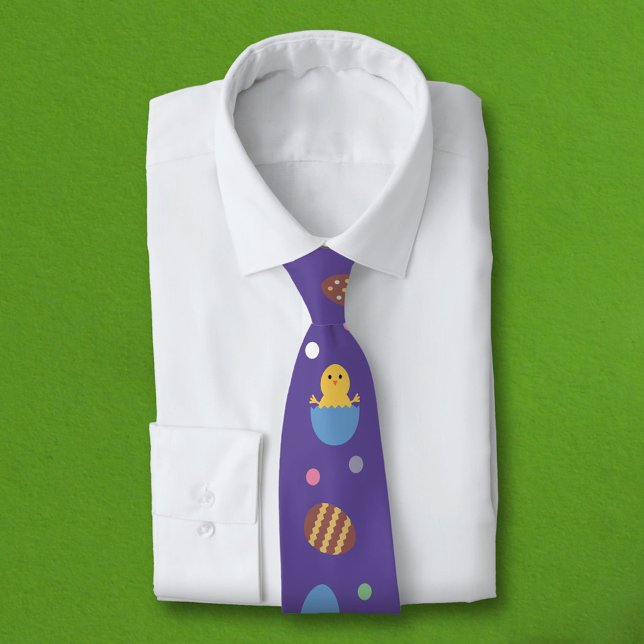 Ostereier, Polka Dots und Küken auf Lila Krawatte (Easter Eggs, Polka Dots and Chick on Purple Neck Tie)