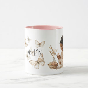 Ostereier Schmetterlinge Schwarze Haarmädchen Tasse