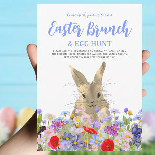 Ostereier-Suche-Brunch Süße Wilde-Blumen-Häschen Einladung