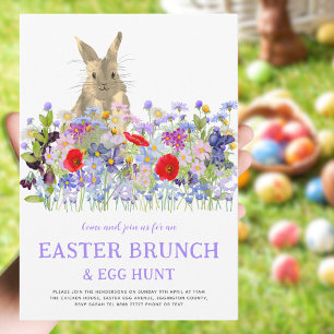 Ostereier-Suche Frühjahrs-Brunch Süßer Hase Blumen Einladung