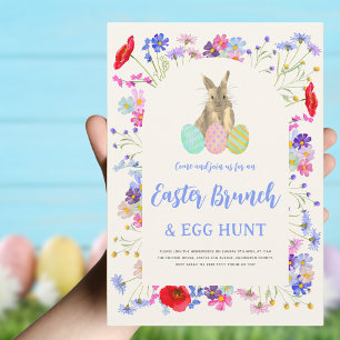 Ostereier-Suche Frühjahrs-Brunch Süßer Hase Blumen Einladung