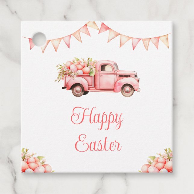Ostereier-Suche mit rosa Lastwagen Geschenkanhänger (Vorderseite)