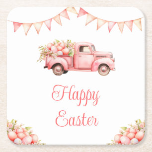 Ostereier-Suche mit rosa Lastwagen Rechteckiger Pappuntersetzer
