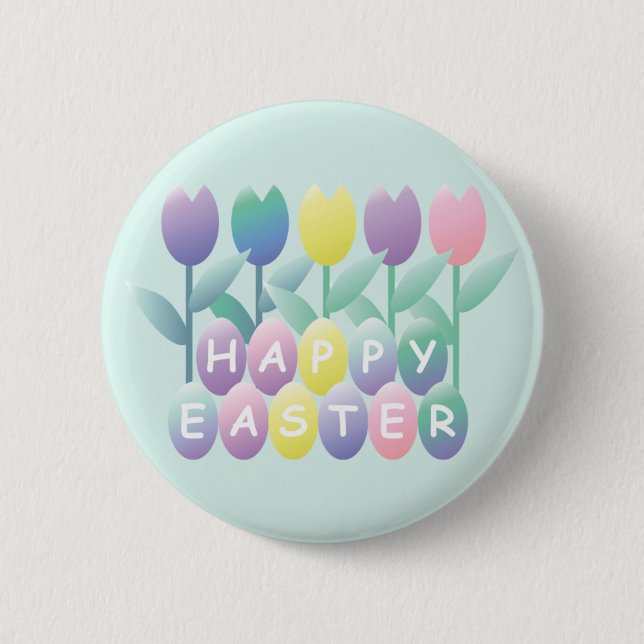 Ostereier Tulips Frohe Osterschaltfläche Button (Vorderseite)