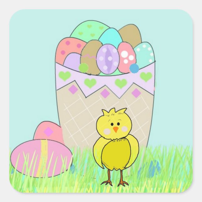 Ostereier und Baby Chick Quadratischer Aufkleber (Vorderseite)