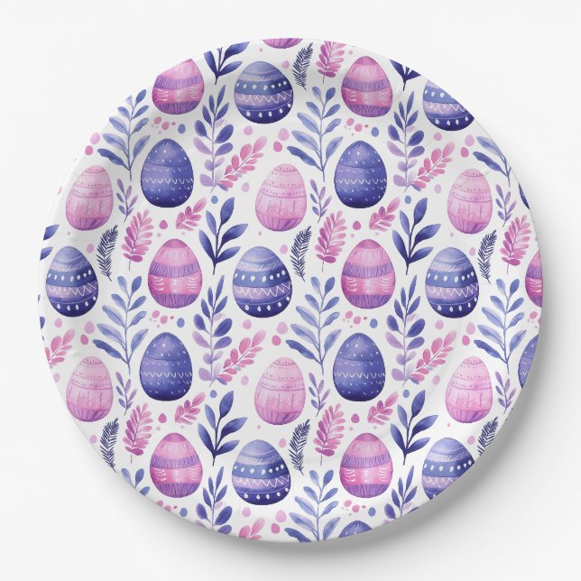 Ostereier und Blattmuster Lilac PInk Lila Pappteller (Vorderseite)