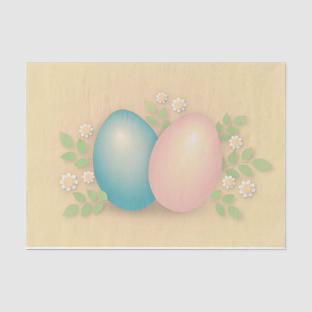 Ostereier und Frühlingsblumen in Blau und Rosa Seidenpapier (Vorderseite)