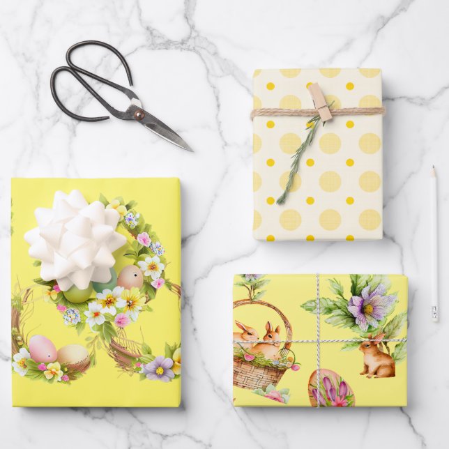 Ostereier und Niedliche Bunnies Geschenkpapier Set (Vorderseite)